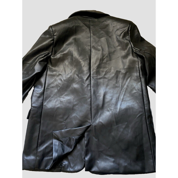 Aaron & Amber Womens Vegan Leather Blazer Large Black  Hipster 70's Sports Coat - Picture 5 of 13
